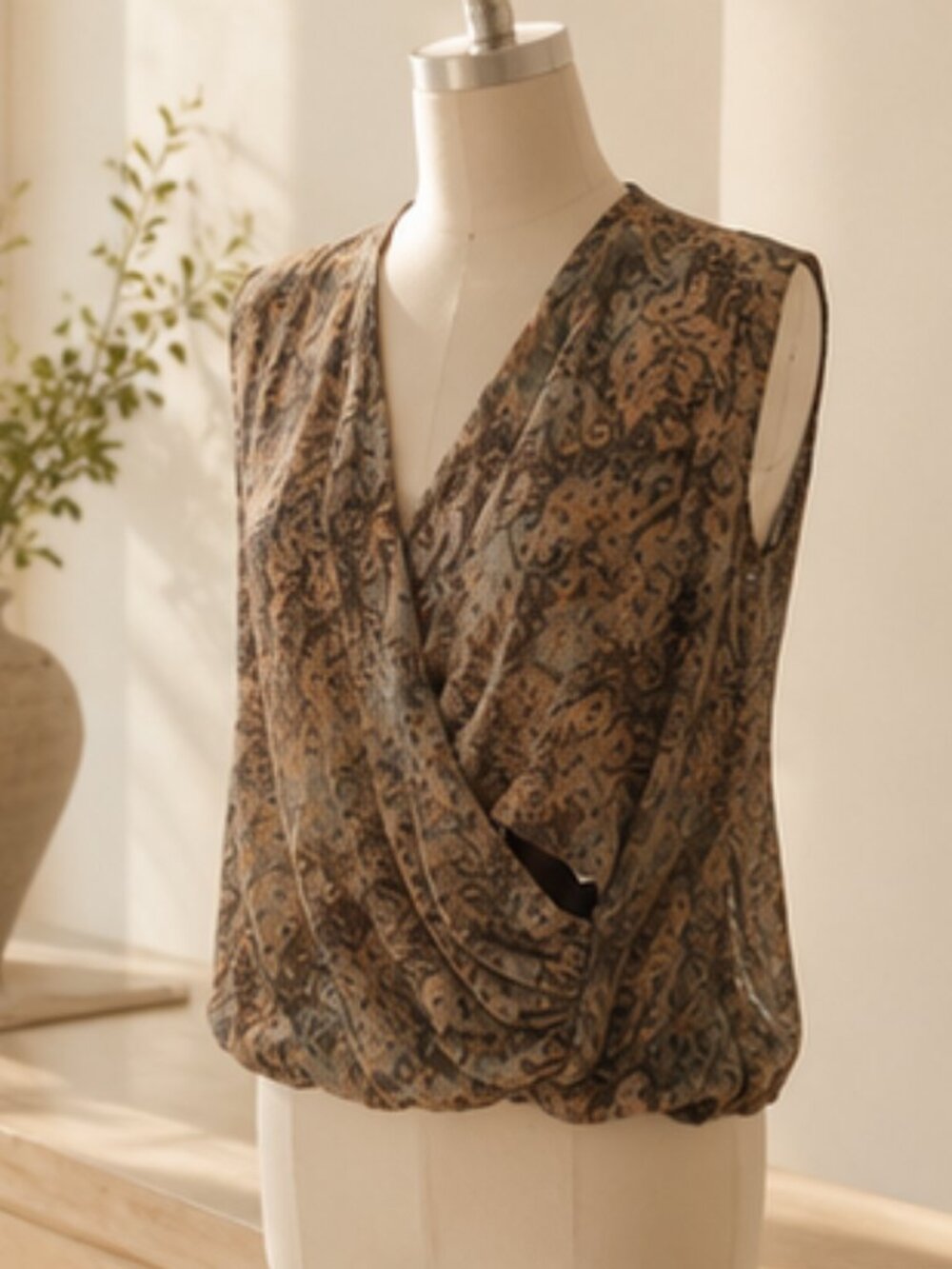 100% Silk Anne Klein Faux Wrap Blouse 90s Minimalist Museum Core Top M